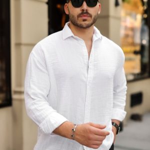 Erkek Rahat Kalıp Pamuklu Müslin Kumaş Gömlek