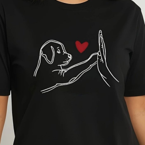 Kadın Kısa Kollu Bisiklet Yaka Köpek Baskılı Viskon Bluz