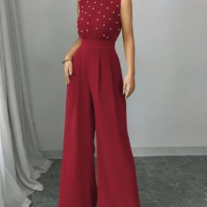 Kadın Balıkçı Yaka Kolsuz Incili Beli Kuşaklı Uzun Janjan Tulum