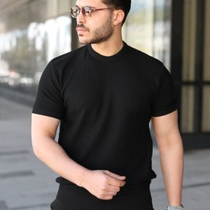 Erkek Bisiklet Yaka Petek Dokulu Kısa Kollu Triko Tişört