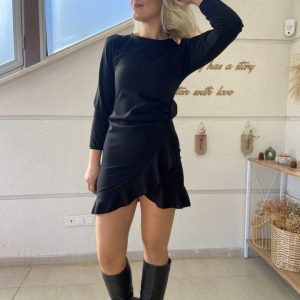 Alternative view of Kadın Uzun Kollu Bisiklet Yaka önden Volanlı Ithal Krep Elbise