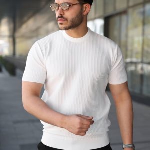 Erkek Bisiklet Yaka Petek Dokulu Kısa Kollu Triko Tişört