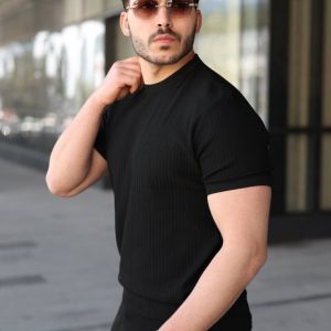 Alternative view of Erkek Bisiklet Yaka Petek Dokulu Kısa Kollu Triko Tişört
