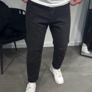 Alternative view of Erkek Siyah Dizi Yırtık Boyfriend Jean