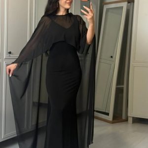 Alternative view of Kadın Transparan Pelerin Detay Askılı Maxi Boy Elbise