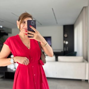 Alternative view of Kadınn V Yaka Düğme Detay Kuşak Dahil Elbise