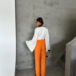 Alternative view of BEL LASTİK DETAYLI MODAL KUMAŞ PANTOLON - Orange