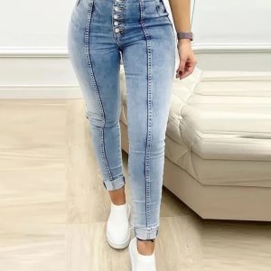 Alternative view of Kadın Yüksek Bel önden Düğmeli Jean Pantolon