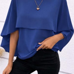 Kadın Kısa Kollu Yuvarlak Yakalı Geniş Kesimli Yarasa Kollu Sandy Bluz