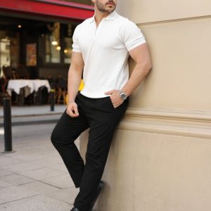 Alternative view of Erkek Fermuarlı Yakalı Kısa Kollu Tshirt