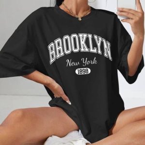 Alternative view of Kadın Brooklyn New York Baskılı Oversize Tshirt