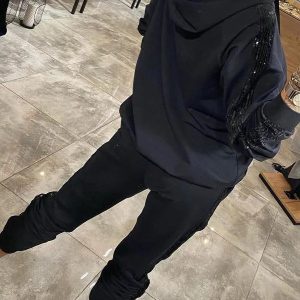 Alternative view of Kadın Uzun Kollu Kapşonlu Pulpayet Detay Viskon Iki Iplik Bluz Ve Pantolon Ikili Takım