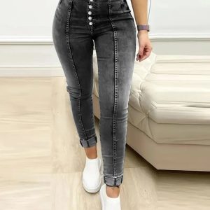 Alternative view of Kadın Yüksek Bel önden Düğmeli Jean Pantolon