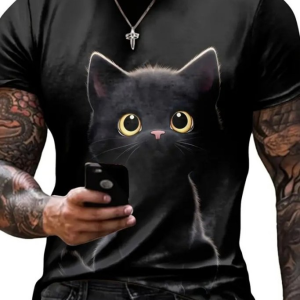 Alternative view of Erkek Bisiklet Yaka Kedi Baskılı Süprem T-shirt