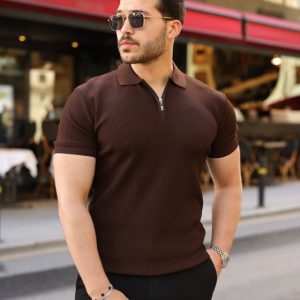Erkek Fermuarlı Yakalı Kısa Kollu Tshirt