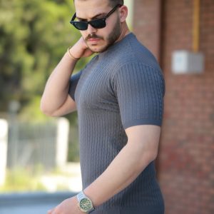 Alternative view of Erkek Bisiklet Yaka örgü Desenli Kısa örme Triko Kısa Kollu T-shirt