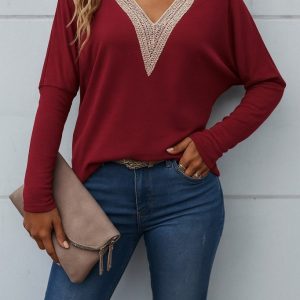 Kadın Uzun Kollu V Yakalı Yarasa Kollu Viskon Bluz