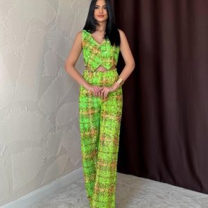 Yeşil Pullu Yelek Ve Pantolon Takım
