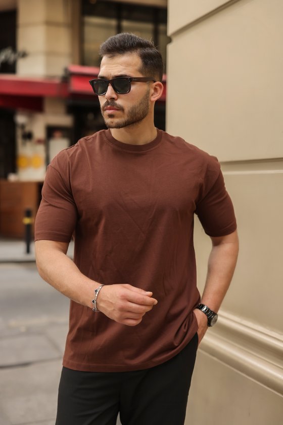 Erkek Kolları Dar Kesim Rahat Kalıp Basic Tişört - Görsel 6