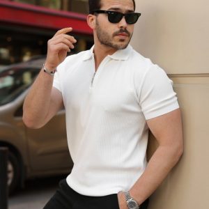 Erkek Fermuarlı Yakalı Kısa Kollu Tshirt