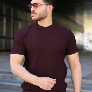Erkek Bisiklet Yaka Petek Dokulu Kısa Kollu Triko Tişört