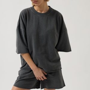 Oversize Lazer Kesim Bisiklet Yaka T-Shirt