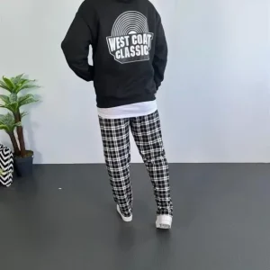 Alternative view of Erkek Sırt Baskılı Kapüşonlu Üç İplik Oversize Sweatshirt - Siyah