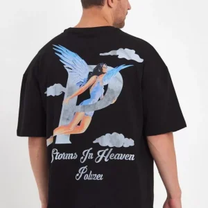 Alternative view of Erkek Melek Baskılı Oversize T-shirt - Siyah