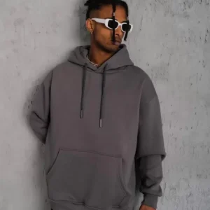 Erkek Düz Kapüşonlu Sweat - Gri