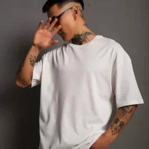 Alternative view of Erkek 24/1 Düz A Kalite Oversize T-shirt - Beyaz