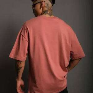Alternative view of Erkek 24/1 Düz A Kalite Oversize T-shirt - Gül Kurusu