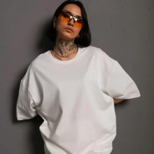 Alternative view of 24/1 Düz A Kalite Oversize T-shirt - Beyaz