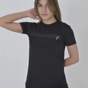 Göğüste Fermuar Aksesuarlı Dar Kalıp T-Shirt - Siyah