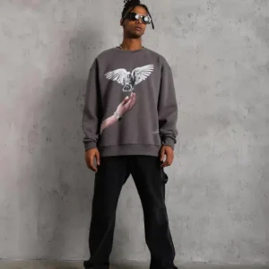Alternative view of Erkek Güvercin Baskılı Sweatshirt - Gri