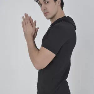 Alternative view of Erkek Kapşonlu Slim Fit T-shirt - Siyah