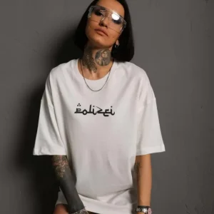 Alternative view of Bisiklet Yakalı Sırt Baskılı Oversize T-Shirt - Beyaz