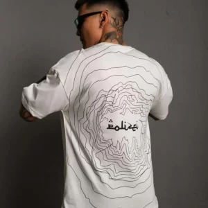 Erkek Bisiklet Yakalı Sırt Baskılı Oversize T-Shirt - Beyaz