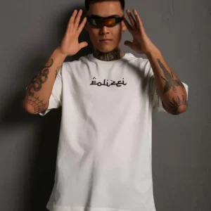 Alternative view of Erkek Bisiklet Yakalı Sırt Baskılı Oversize T-Shirt - Beyaz