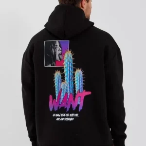 Erkek Baskılı Üç İplik Kapüşonlu Oversize Sweatshirt - Siyah