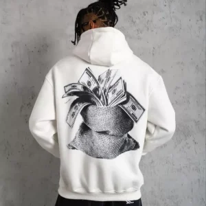 Alternative view of Erkek Kanguru Cep Baskılı Kapüşonlu Sweatshirt - Beyaz