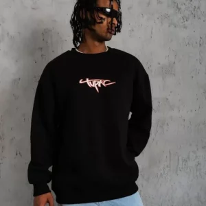 Erkek 3 İplik Gangster Baskılı Sweatshirt - Siyah