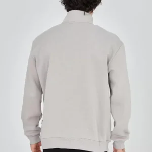 Alternative view of Erkek Yarım Fermuarlı Baskılı Sweat - Boyalı Gri