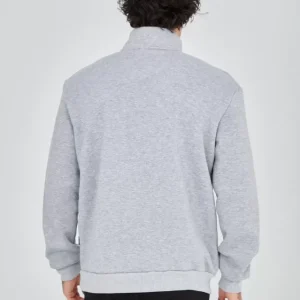 Alternative view of Erkek Yarım Fermuarlı Baskılı Sweat - Gri