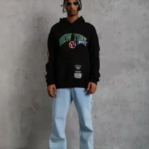 Alternative view of Erkek Baskılı Kapüşonlu Sweatshirt - Siyah