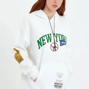 Alternative view of Baskılı Kapüşonlu Sweatshirt - Beyaz