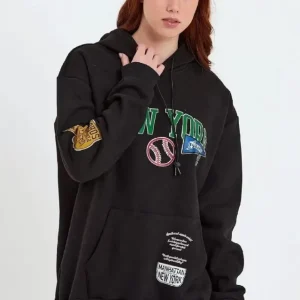 Alternative view of Baskılı Kapüşonlu Sweatshirt - Siyah