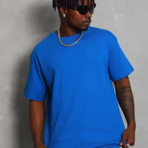 Alternative view of Unisex Oversize Düz Bisiklet Yaka T-Shirt - Mavi