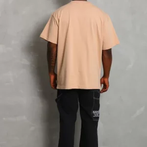 Alternative view of Unisex Oversize Düz Bisiklet Yaka T-Shirt - Bej