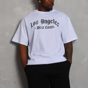 Alternative view of Unisex Oversize Baskılı Bisiklet Yaka T-Shirt - Beyaz