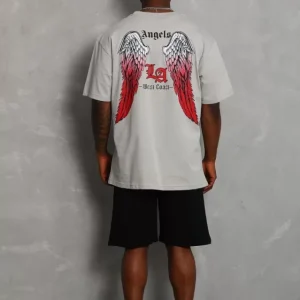Alternative view of Unisex Oversize Baskılı Bisiklet Yaka T-Shirt - Gri